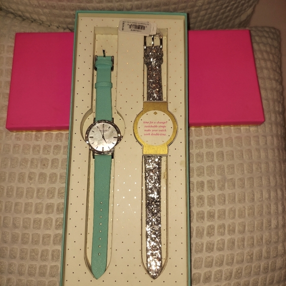 Kate's Spade NWT Live Colorfully Watch Set Rhinestones Bezel MOP Face 2 bands - Picture 1 of 16